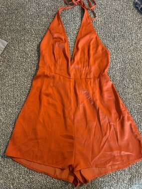 Women's Halter Romper Shorts in Burnt Orange